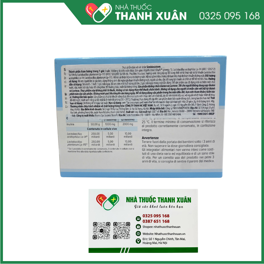 Men vi sinh Simbiosistem Bustine bổ sung chất xơ phòng táo bón và loạn khuẩn cho đường ruột